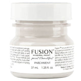 Fusion Mineral Paint Parchment, 37 mL acrylic in gray-beige, with a white label.