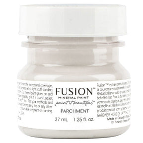 Fusion Mineral Paint Parchment, 37 mL acrylic in gray-beige, with a white label.