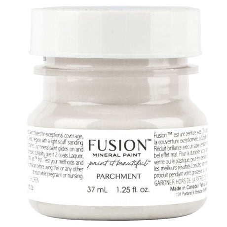 Fusion Mineral Paint Parchment, 37 mL acrylic in gray-beige, with a white label.