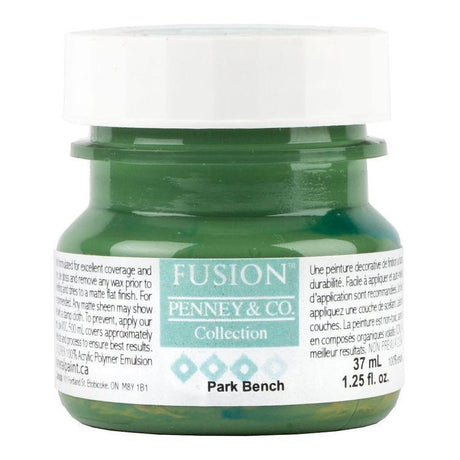 Fusion Mineral Paint 37ml Park Bench, green all-in-one acrylic furniture paint in a small jar.