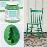 Park Bench Fusion Mineral Paint jar, painted chair, and green tree-shaped oval mold in a collage.