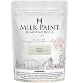 Parlour Milk Paint by Homestead House, 330g pouch, “Parlour Salon” label, floral art, warning below.