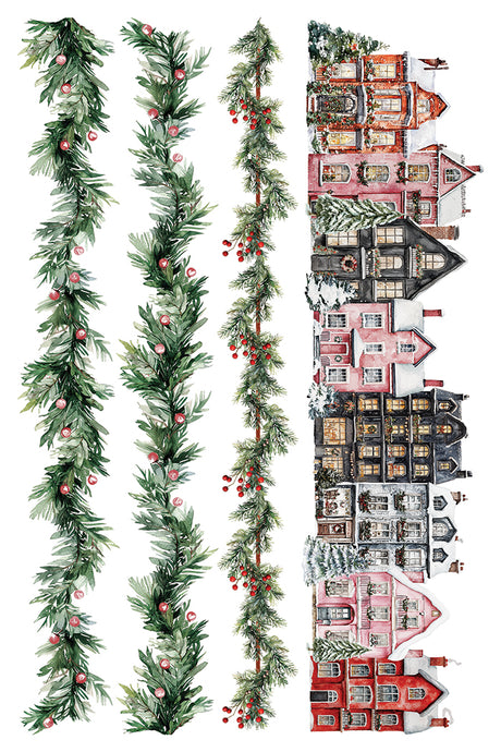 Four green garlands and five townhouse row designs, I.O.D. Partridge Lane Transfer, 2025 Limited Release.
