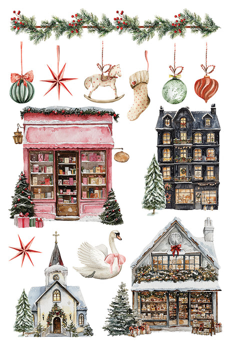 I.O.D. Partridge Lane Transfer (2025 Limited Release) with festive garland and ornaments in watercolor style.