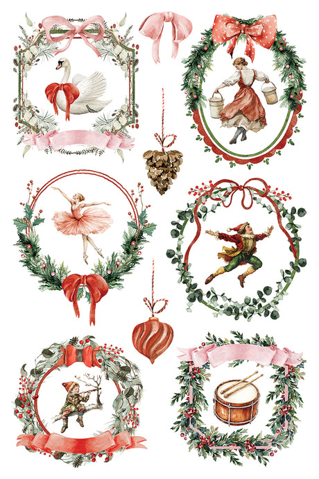 Eight Christmas wreaths with bows, drummers, and I.O.D. Partridge Lane Transfer (2025) accents.