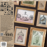 The Pastiche Stamp by IOD with vintage-style bird, bee, and watch designs in ornate gold frames.