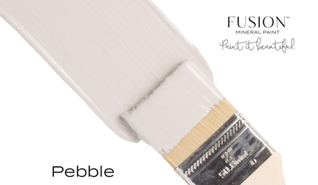 Brush applying Pebble Fusion Mineral Paint, an all-in-one acrylic by Fusion Mineral Paint.