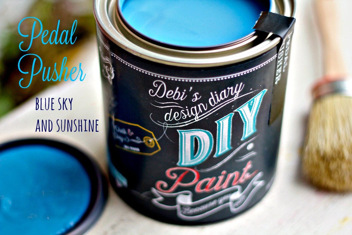 Open can of Pedal Pusher blue DIY Paint by DIY Paint Co.