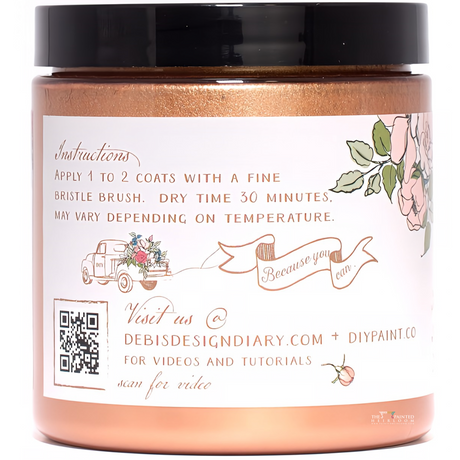 Pennies from Heaven Copper Liquid Patina by DIY Paint Co., copper paint jar with floral art and use instructions on label.