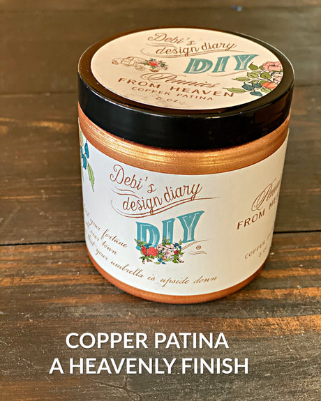 DIY Paint Co. Pennies from Heaven Copper Liquid Patina jar displayed with product text beneath.