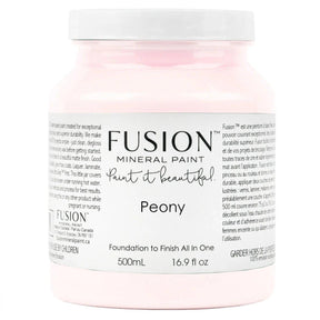 500ml jar of Fusion Mineral Paint in Peony, with a white label and black text.