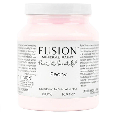 500ml jar of Fusion Mineral Paint in Peony, with a white label and black text.