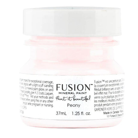 Peony Fusion Mineral Paint 37mL jar with white lid and label, all-in-one acrylic furniture paint.