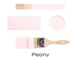 Four Peony Fusion Mineral Paint sample jars, all-in-one acrylic paint for furniture projects.