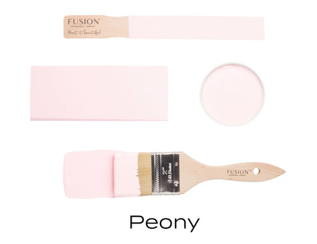 Four Peony Fusion Mineral Paint sample jars, all-in-one acrylic paint for furniture projects.