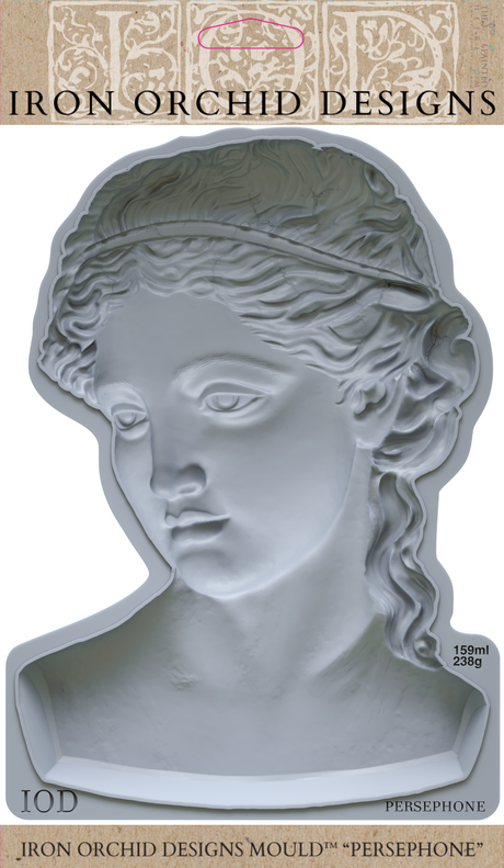 Gray bust of a woman’s head, created with the Persephone Mould by I.O.D., Iron Orchid Designs.