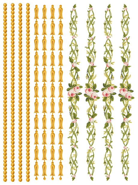 Petite Fleur Pink Paint Inlay by IOD featuring floral borders and figurines, limited release.