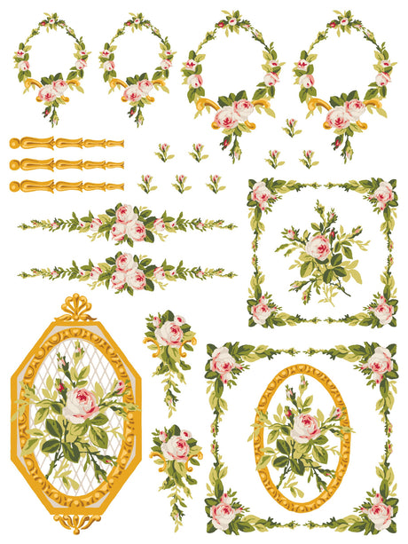 Petite Fleur Pink Paint Inlay by I.O.D. with pink roses, gold accents, and green leaves. Limited release.