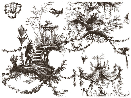 Petits Parasols Black Paint Inlay by IOD, classic toile pattern, suitable for paint projects and crafts.