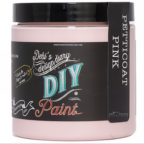 DIY Paint Co. Petticoat Pink clay and chalk paint jar with colorful label design.