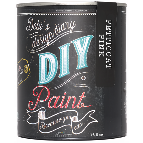 16 fl oz can of Petticoat Pink DIY Paint by DIY Paint Co., labeled as clay and chalk paint for furniture.