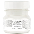 Fusion Mineral Paint 37 mL jar in Picket Fence (pure white) with product label visible.