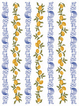 Portofino Paint Inlay by IOD featuring lemon and blue tile patterns on a white background.