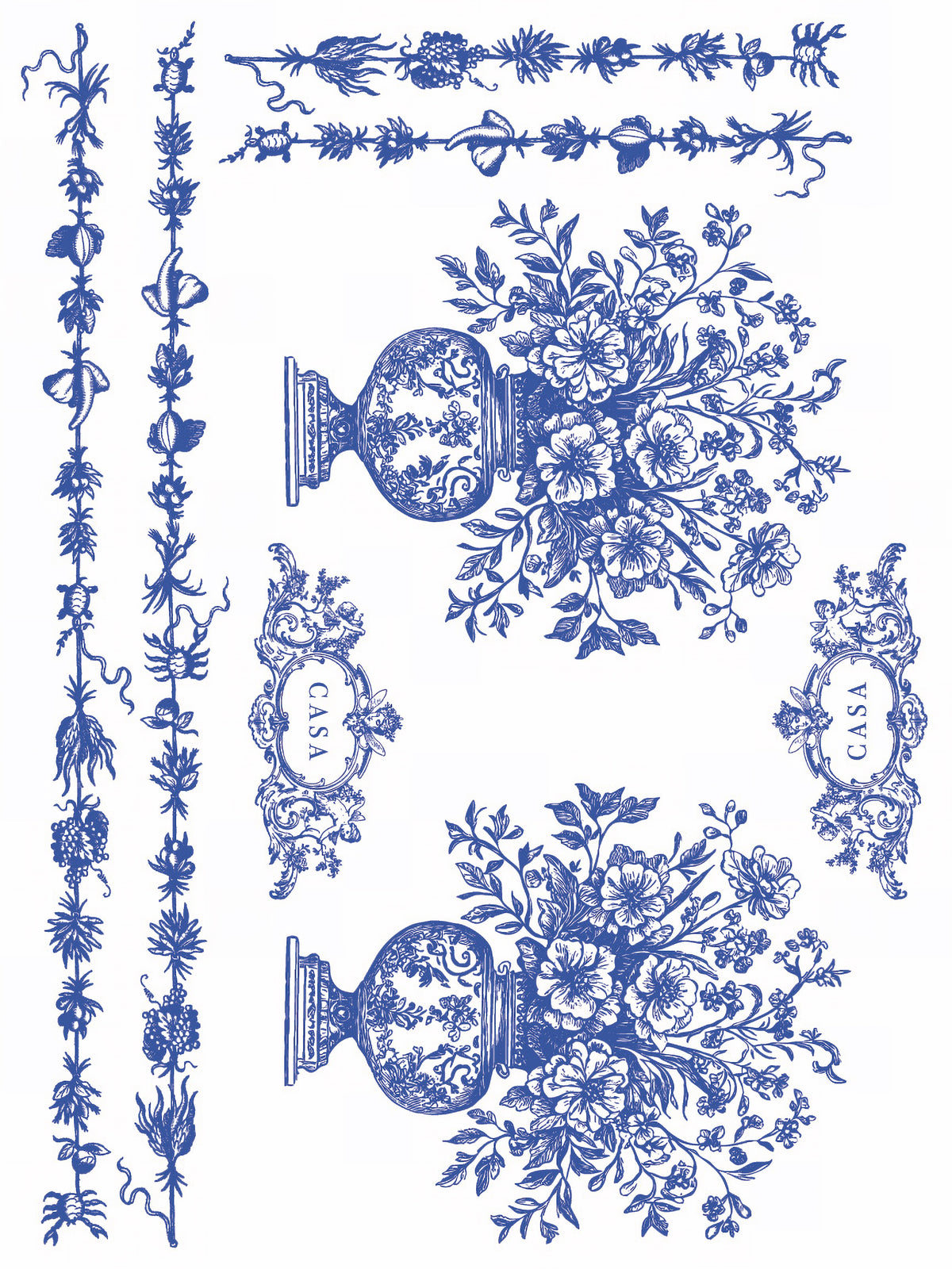 Portofino Paint Inlay by I.O.D. featuring blue florals, tile patterns, and frames on a white background.