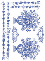 Portofino Paint Inlay by I.O.D. featuring blue florals, tile patterns, and frames on a white background.