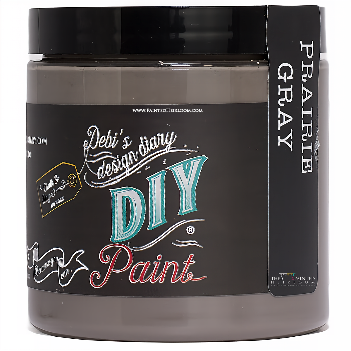 Prairie Gray DIY Paint by DIY Paint Co. in eco-friendly container with black lid and matching label.