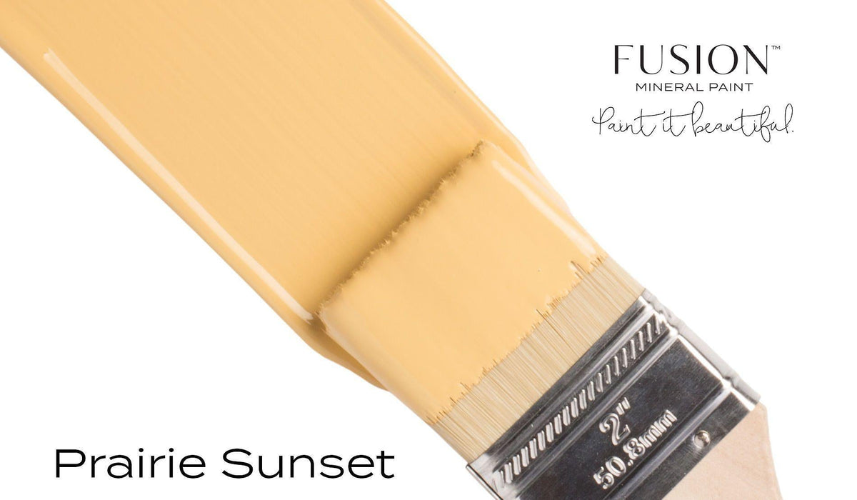 2-inch brush with Prairie Sunset Fusion Mineral Paint by Fusion Mineral Paint on white background.