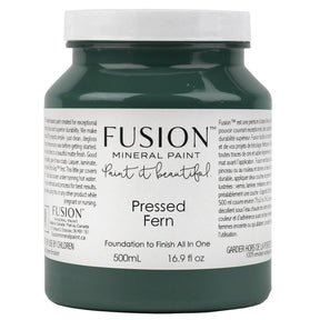 Fusion Mineral Paint Pressed Fern, 500mL jar with white label containing rich dark green paint.