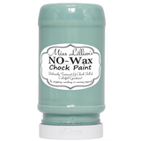 Miss Lillian’s Paint Pretty ‘n’ Chic No-Wax Chock Paint jar in light green displayed upside down.