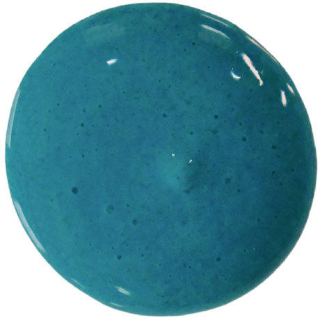 Glossy round puddle of Providence by Old Fashioned Milk Paint in VOC-free blue with shiny highlights.