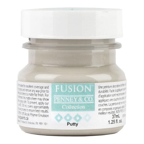 Fusion Mineral Paint Putty, 1.25 fl. oz. jar, all-in-one acrylic paint with matte finish.