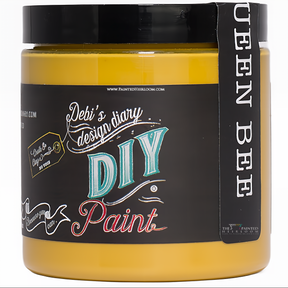 DIY Paint Co. Queen Bee yellow paint jar, eco-friendly, labeled for furniture and clay or chalk projects.