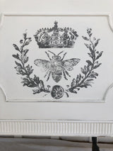 Black bee with laurel and crown design, inspired by Queen Bee Stamp by IOD from Iron Orchid Designs.