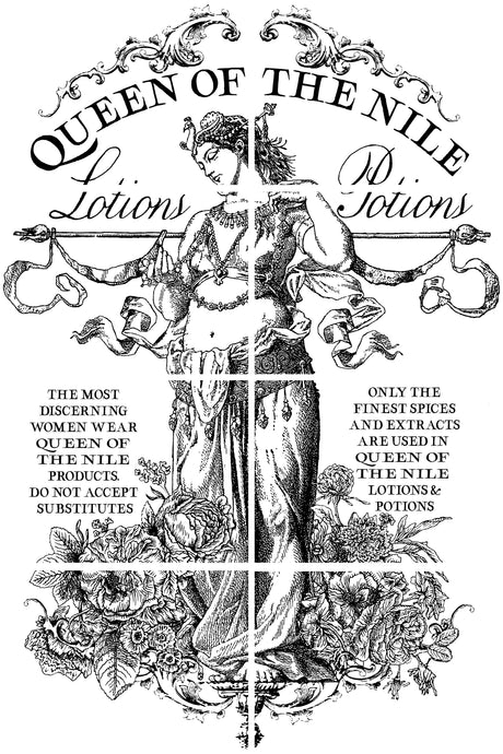 Queen of the Nile Paint Inlay“ by I.O.D. in a floral, ancient-inspired illustration.