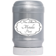 Miss Lillian’s Paint Quick Silver Metallic Paint in a tall plastic jar with shiny silver acrylic paint inside.