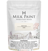 50g Raw Silk Milk Paint by Homestead House, health warning label visible on the bottom of the container.