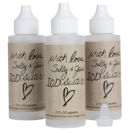 Set of three 2oz IOD refillable mixing bottles with handwritten-style “IOD Sisters” labels by Iron Orchid Designs.