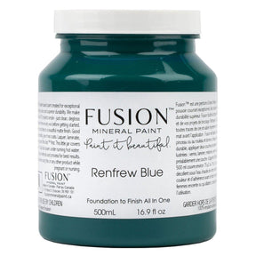 500mL Fusion Mineral Paint in Renfrew Blue, rich teal with white label and black lid.