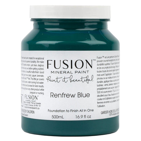 500mL Fusion Mineral Paint in Renfrew Blue, rich teal with white label and black lid.