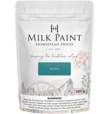 330g Homestead House Renfrew Blue Milk Paint bag with floral and wagon wheel design on packaging.