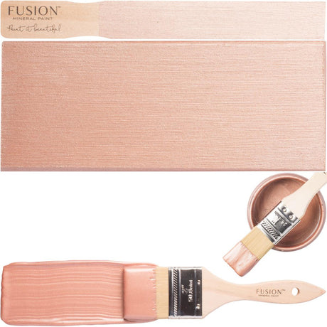 Fusion Mineral Paint Rose Gold Metallic with swatch and paintbrush.
