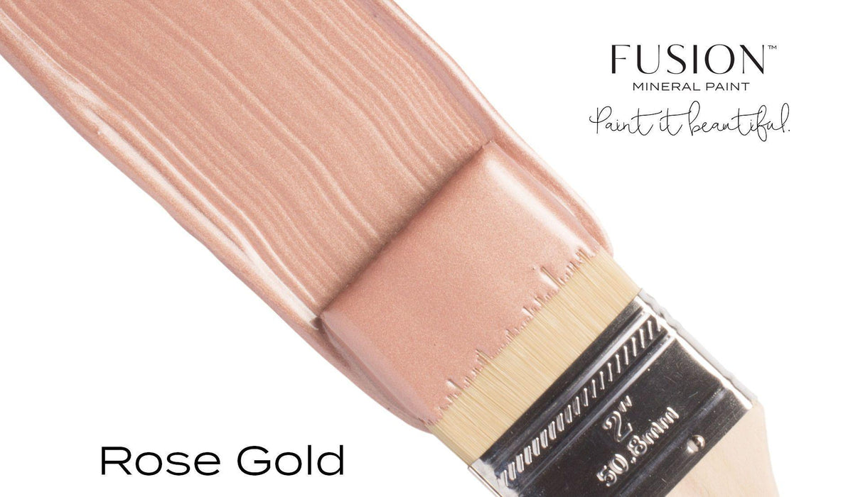 Fusion Mineral Paint Rose Gold Metallic paint jar, featuring a shimmering rose gold color.
