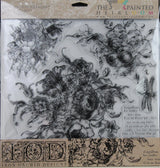Rose Toile Stamp by IOD with floral, leaf, and insect designs.
