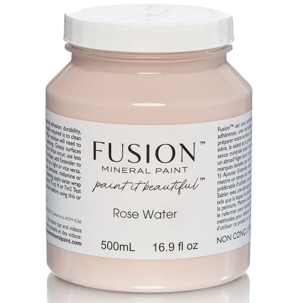 500mL Fusion Mineral Paint jar in Rose Water, a neutral pink shade, with white cap and labeled front.