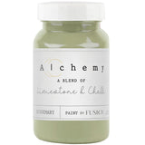 Fusion Mineral Paint Rosemary Alchemy, chalk-style green paint with limestone, chalk, and rosemary for furniture.