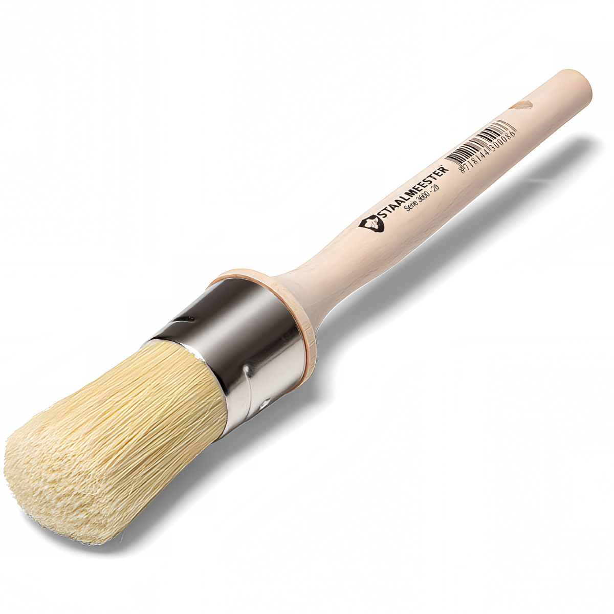 Staalmeester Series 3600 Round Wax Brush with light bristles and wood handle.